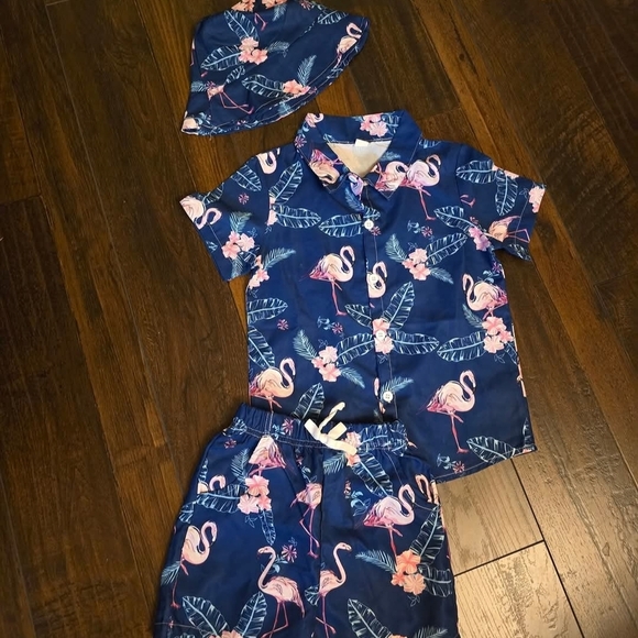 Blue and Pink Pajama Set with Whimsical Winter Pattern - Picture 1 of 1